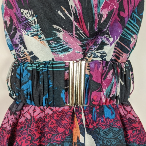 Derek Heart Purple Blue Strapless Dress Linen Belt - Picture 3 of 6